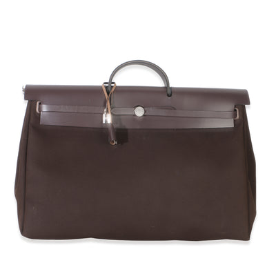 Hermès Chocolat Toile Officier Vache Hunter Herbag Zip Cabine Bag PHW Handbag fv