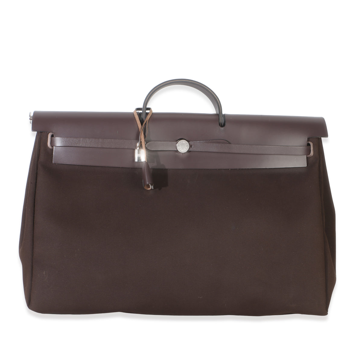 Hermès Chocolat Toile Officier Vache Hunter Herbag Zip Cabine Bag PHW Handbag fv