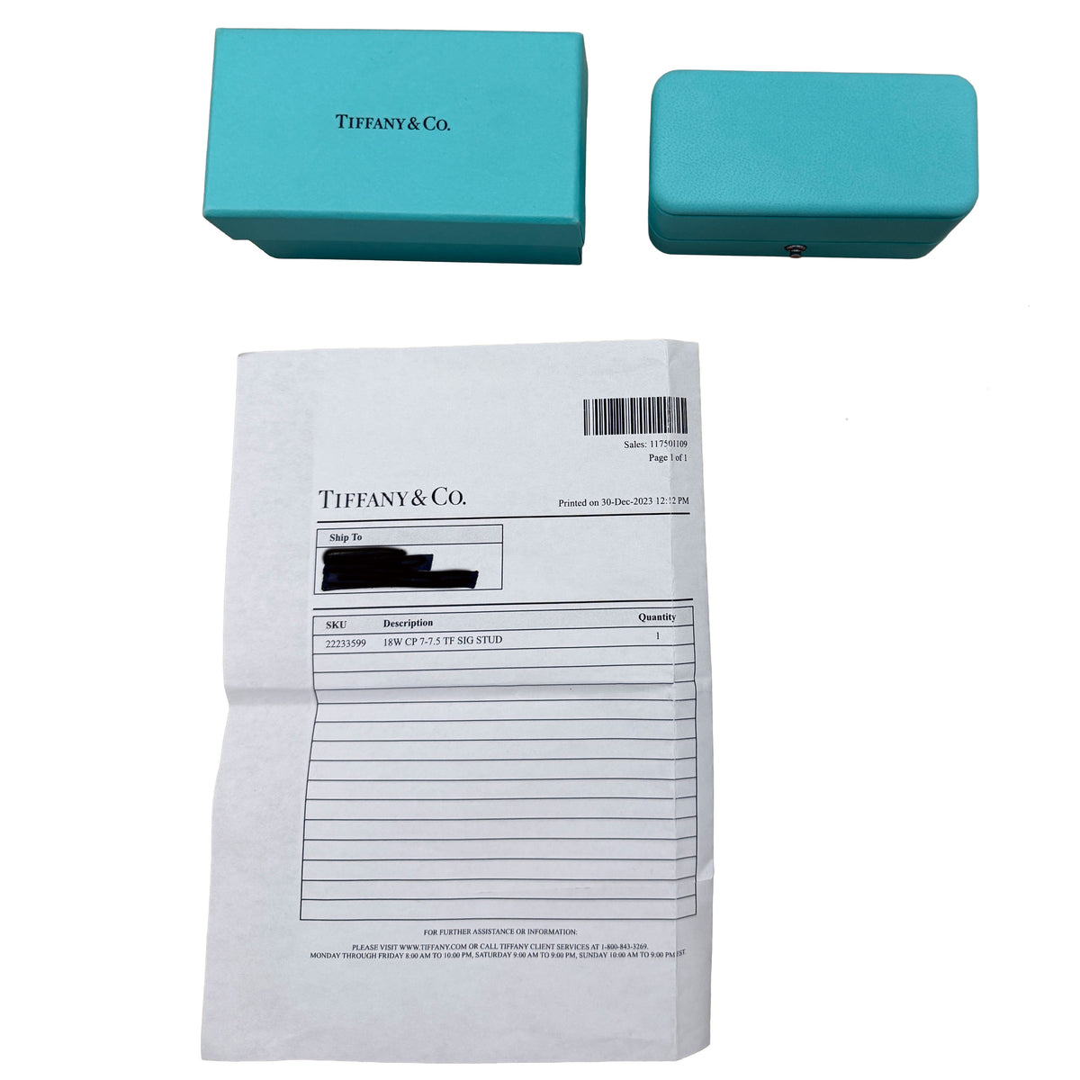 Tiffany & Co. White Gold Pearl Signature Earrings box