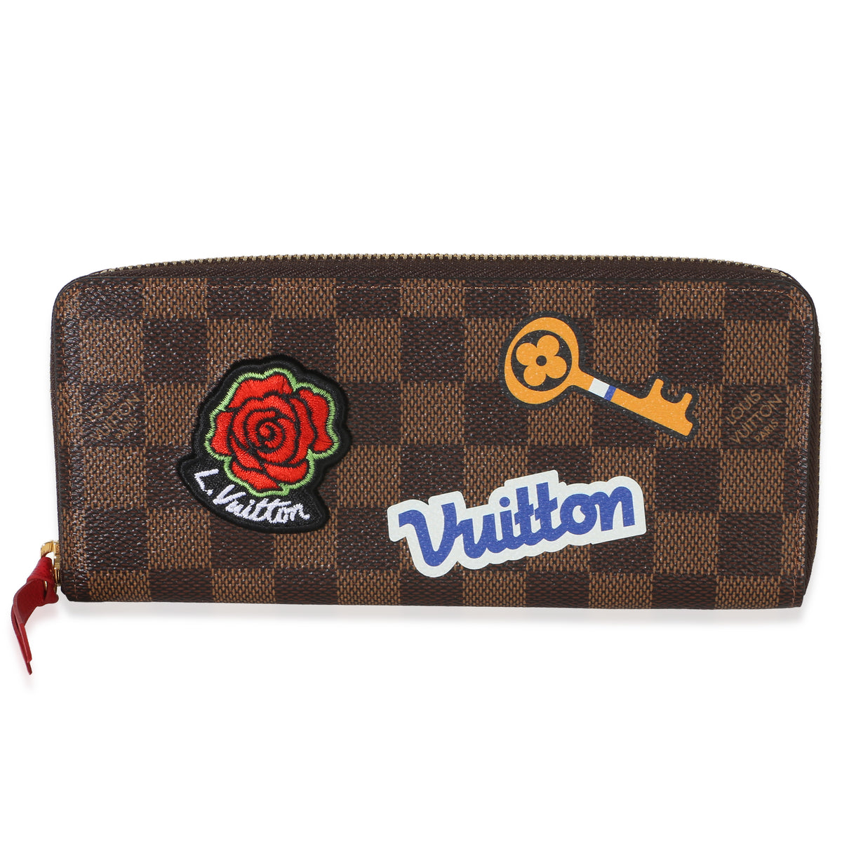 Louis Vuitton Red Damier Ebene Canvas Patches Clemence Wallet Wallet id