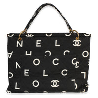 Chanel Vintage Black White Quilted Canvas Logo Tote Handbag id