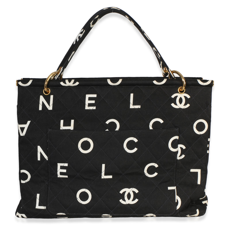 Chanel Vintage Black White Quilted Canvas Logo Tote Handbag id
