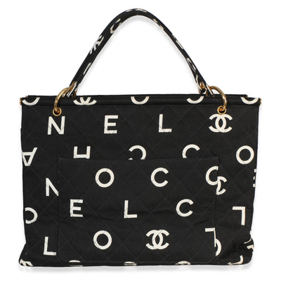 Chanel Vintage Black White Quilted Canvas Logo Tote Handbag id