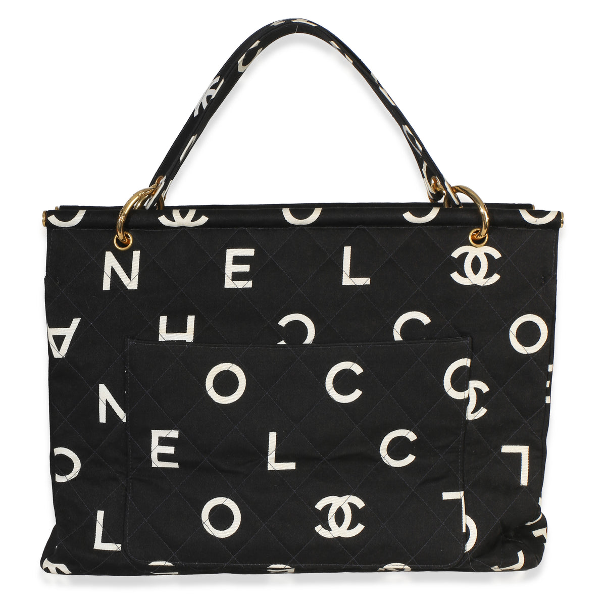Chanel Vintage Black White Quilted Canvas Logo Tote Handbag id