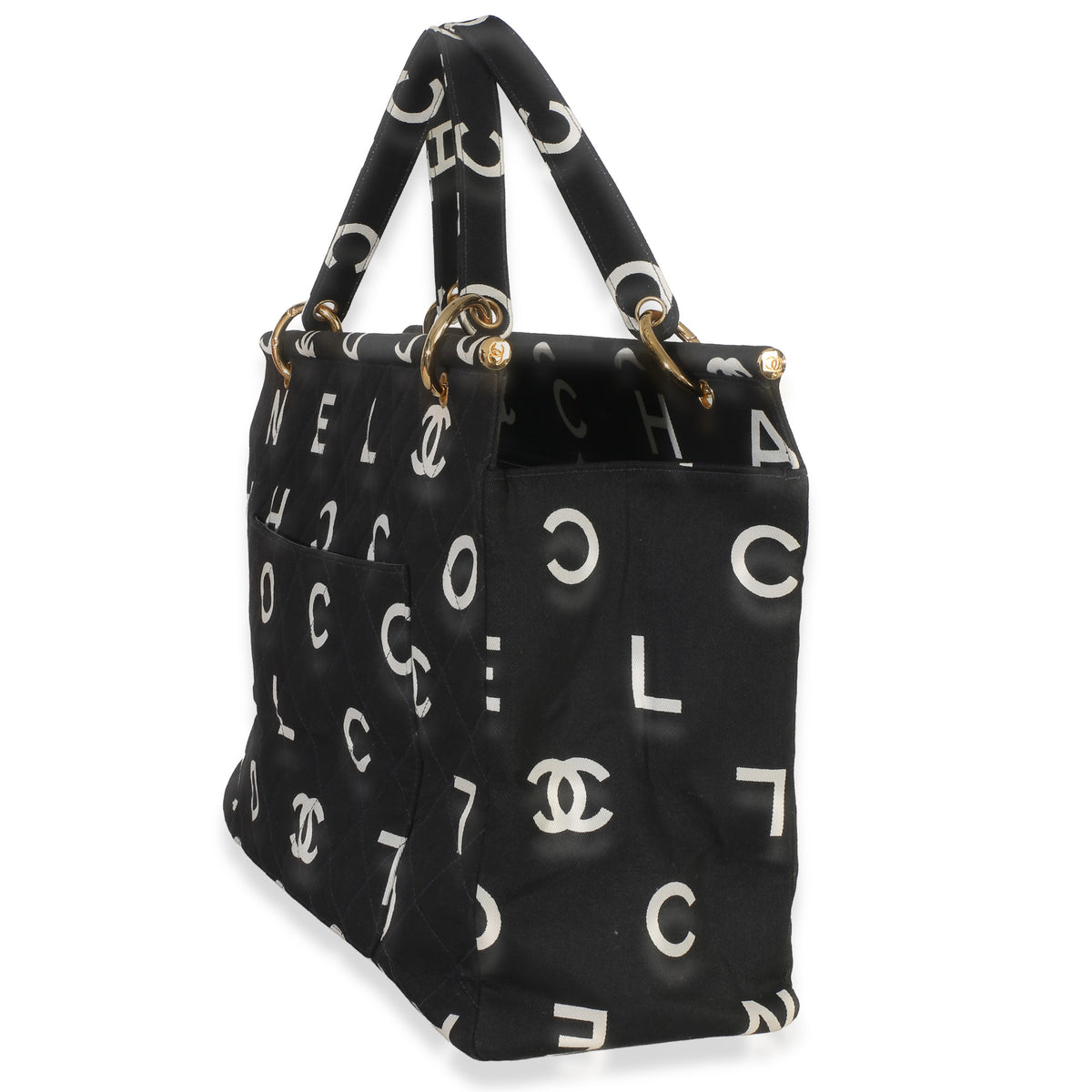 Chanel Vintage Black White Quilted Canvas Logo Tote Handbag 2