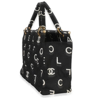 Chanel Vintage Black White Quilted Canvas Logo Tote Handbag 2