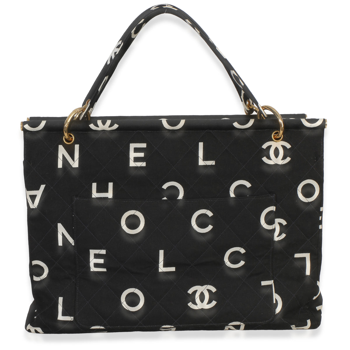Chanel Vintage Black White Quilted Canvas Logo Tote Handbag 3
