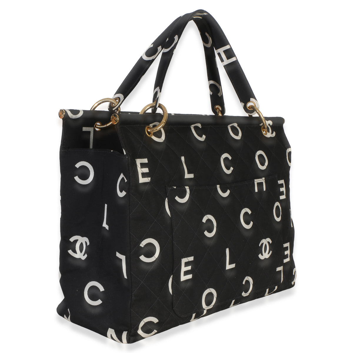 Chanel Vintage Black White Quilted Canvas Logo Tote Handbag 4