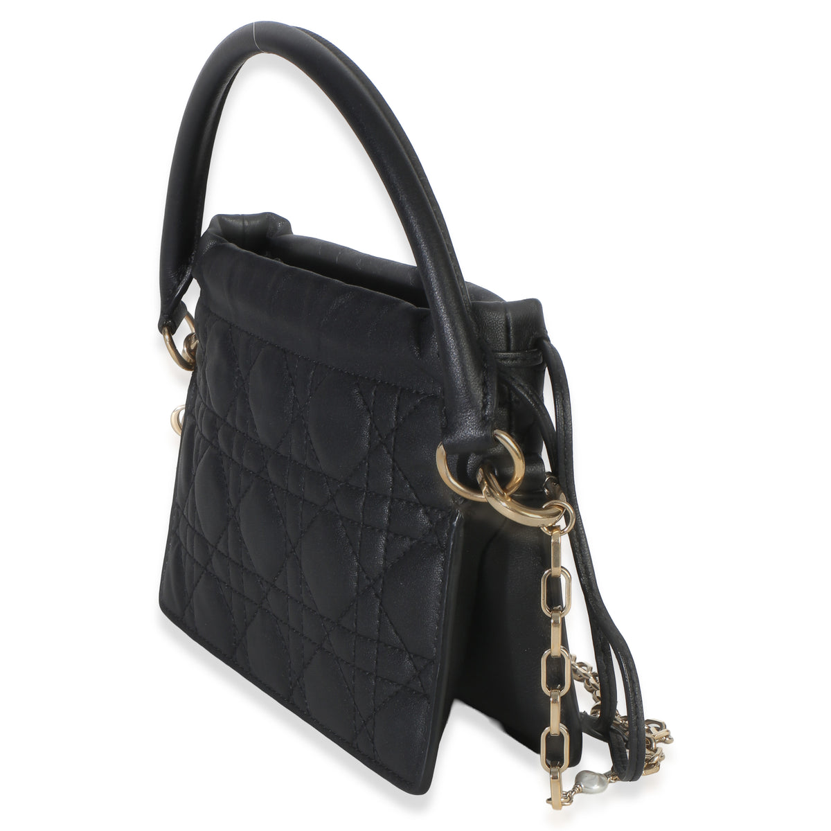 Christian Dior Black Lambskin Cannage Lady Dior Milly Mini Drawstring Bag Handbag 3
