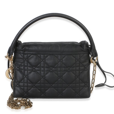Christian Dior Black Lambskin Cannage Lady Dior Milly Mini Drawstring Bag Handbag fv