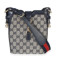 Gucci Navy Beige GG Supreme Monogram Canvas Mini Bucket Bag Handbag id