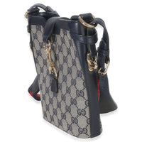 Gucci Navy Beige GG Monogram Canvas Mini Bucket Bag Handbag 2