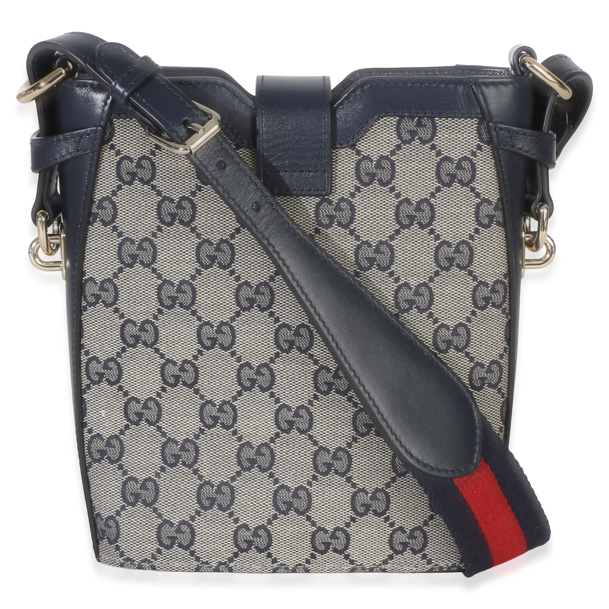 Gucci Navy Beige GG Monogram Canvas Mini Bucket Bag Handbag 4