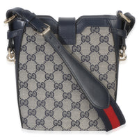 Gucci Navy Beige GG Monogram Canvas Mini Bucket Bag Handbag 4