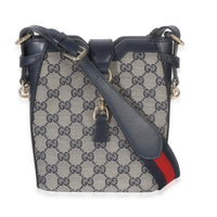 Gucci Navy Beige GG Monogram Canvas Mini Bucket Bag Handbag fv