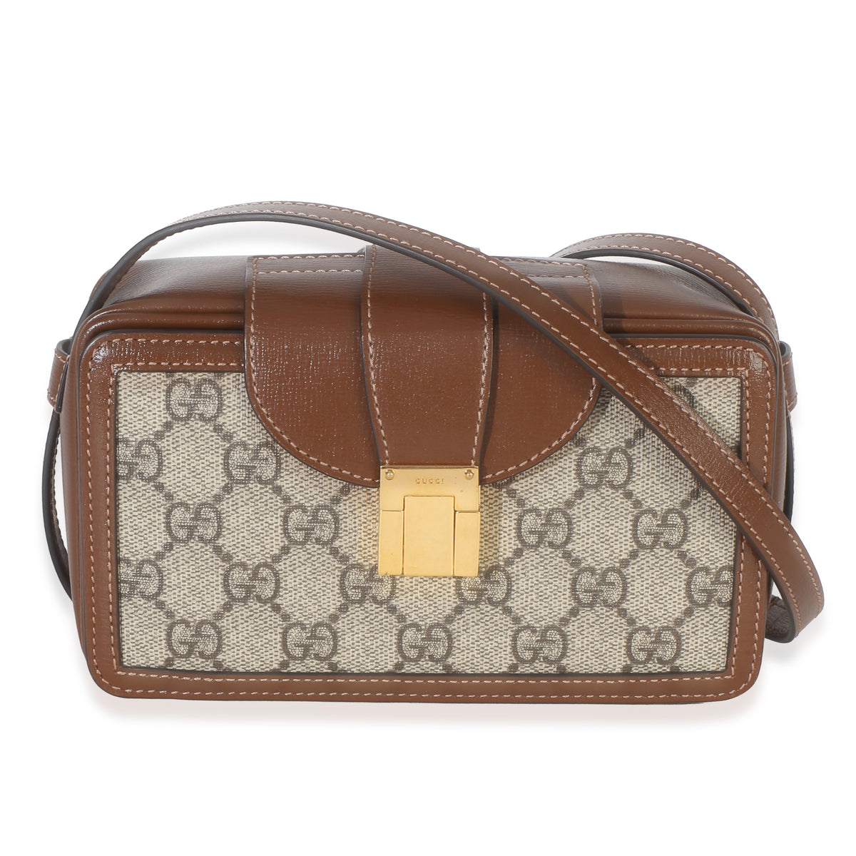 Gucci Beige Brown GG Supreme Monogram Mini Clasp Bag Handbag fv