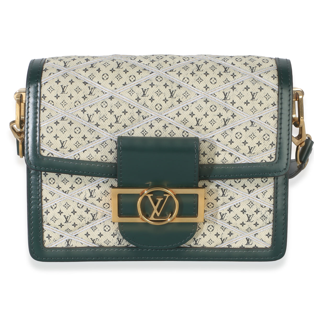 Louis Vuitton Green Quilted Denim Printed Monogram Mini Dauphine Handbag fv