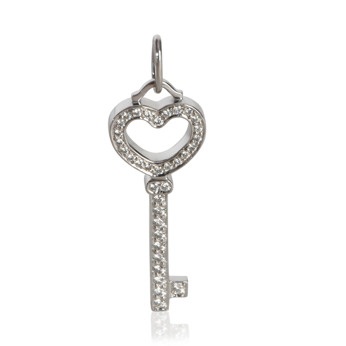 Tiffany & Co. Platinum Diamond Mini Heart Key Pendant fv