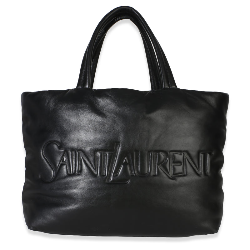Saint Laurent Black Lambskin Logo Wide Puffer Tote Handbag id