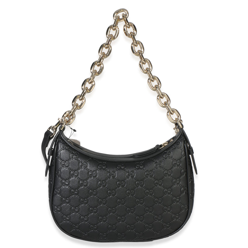 Gucci Black Embossed Calfskin GG Arabella Half Moon Shoulder Bag Handbag id
