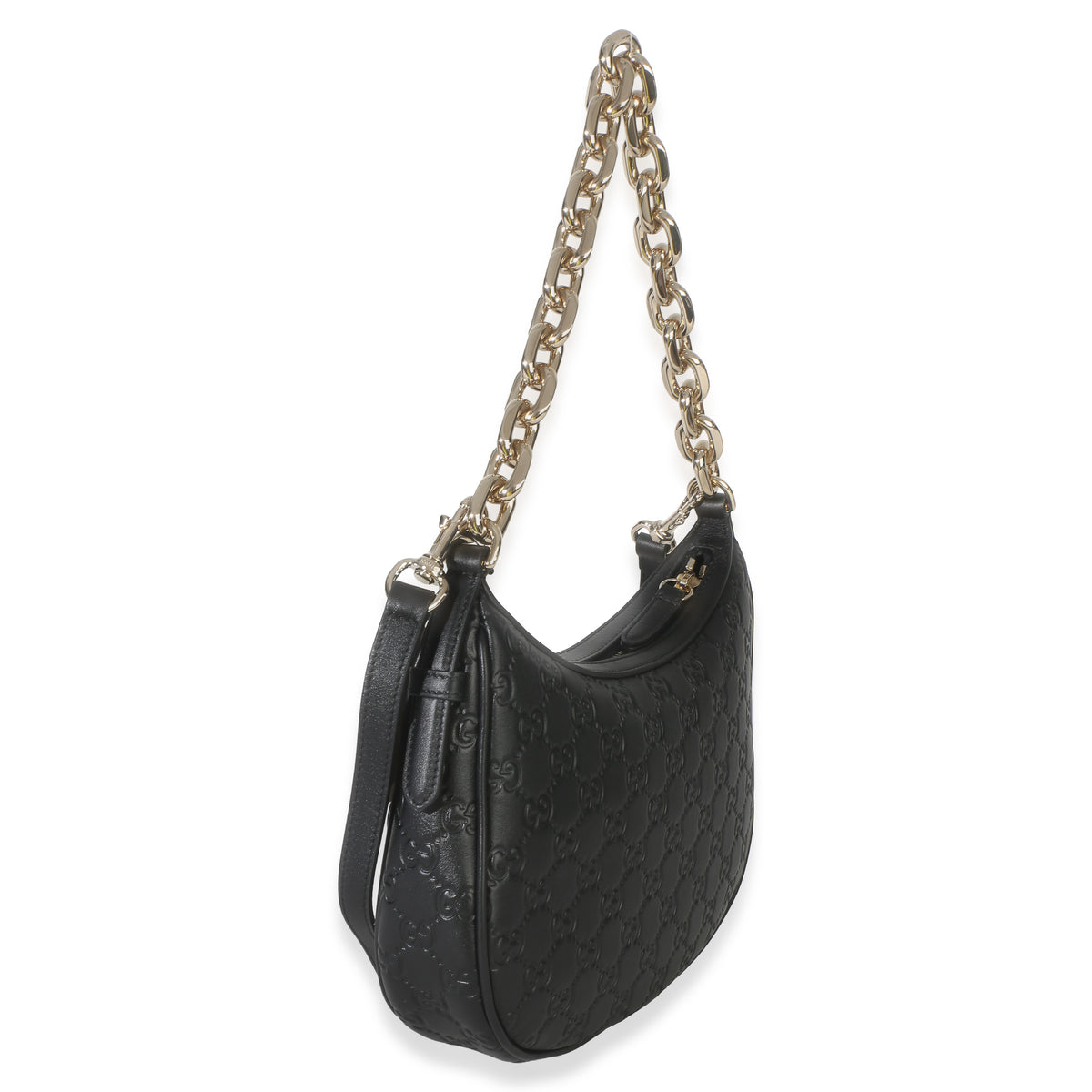 Gucci Black Embossed Calfskin GG Arabella Half Moon Shoulder Bag Handbag 3