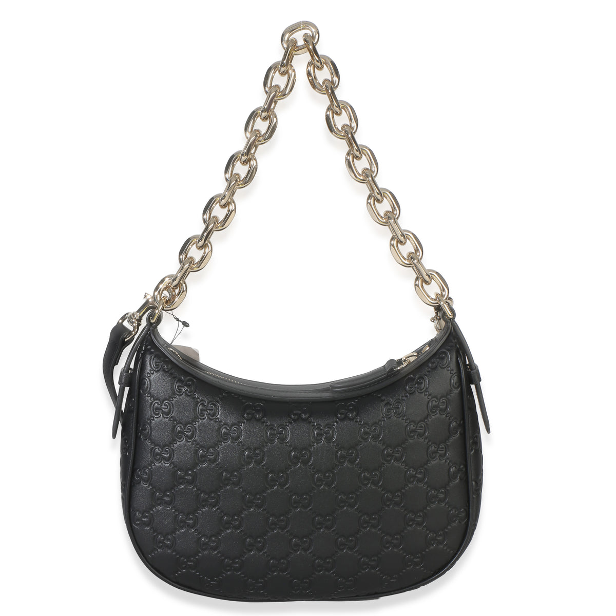 Gucci Black Embossed Calfskin GG Arabella Half Moon Shoulder Bag Handbag fv