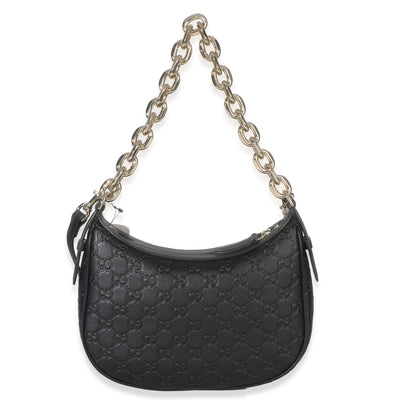 Gucci Black Embossed Calfskin GG Arabella Half Moon Shoulder Bag Handbag fv