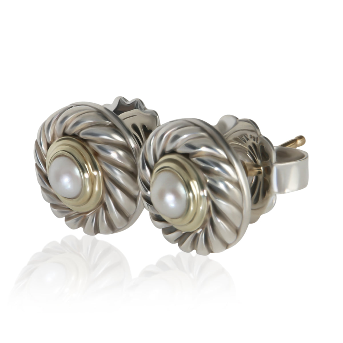 David Yurman Yellow Gold & Sterling Silver Pearl Cookie Earrings 2