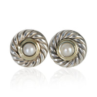 David Yurman Yellow Gold & Sterling Silver Pearl Cookie Earrings fv