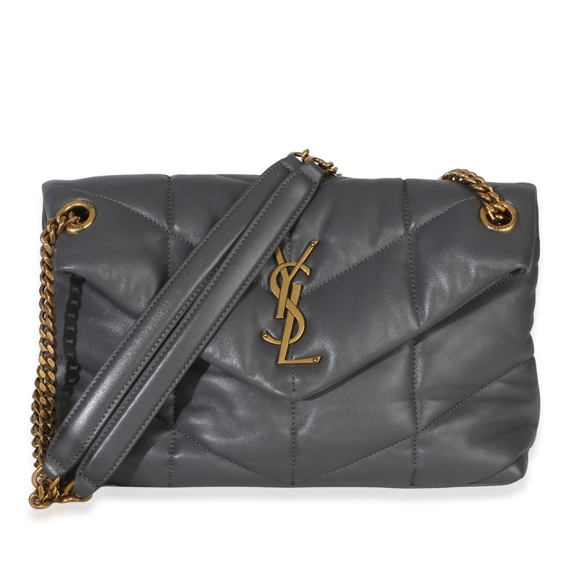 Saint Laurent Grey Quilted Lambskin Small Loulou Puffer Chain Satchel Handbag id