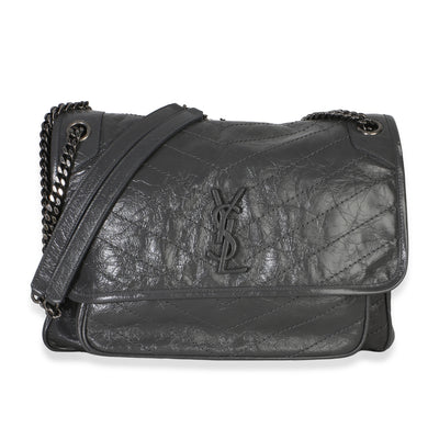 Saint Laurent Grey Crinkled Calfskin Matelasse Large Niki Chain Satchel Handbag id