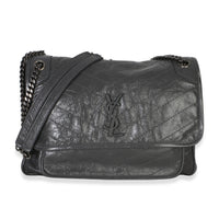 Saint Laurent Grey Crinkled Calfskin Matelasse Large Niki Chain Satchel Handbag id