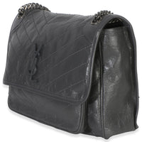 Saint Laurent Grey Crinkled Calfskin Matelasse Large Niki Chain Satchel Handbag 2