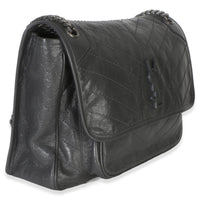 Saint Laurent Grey Crinkled Calfskin Matelasse Large Niki Chain Satchel Handbag 3