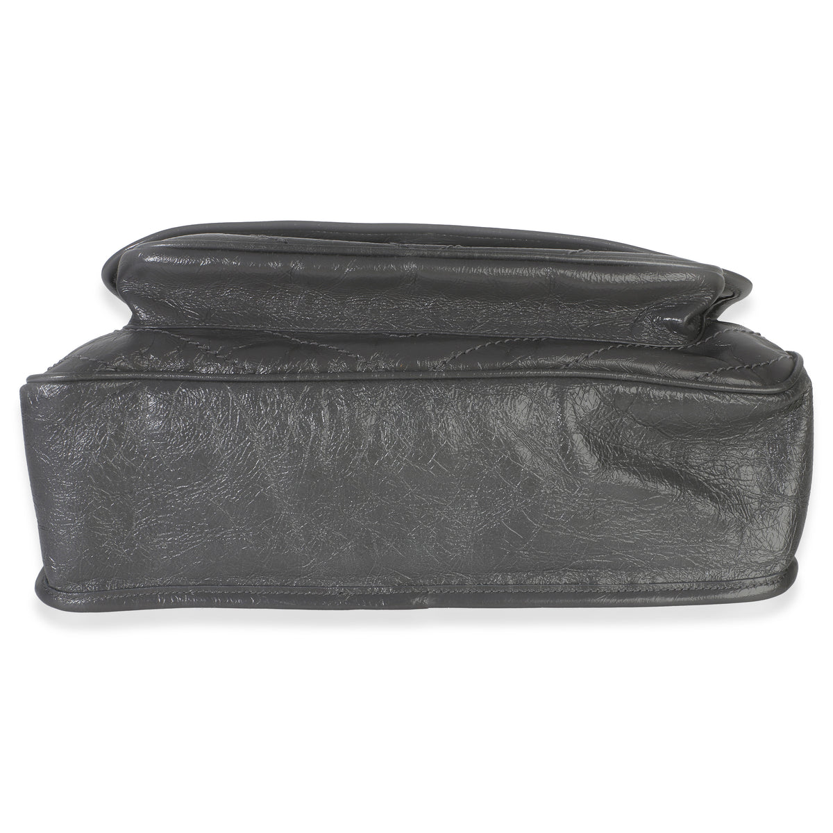 Saint Laurent Grey Crinkled Calfskin Matelasse Large Niki Chain Satchel Handbag 5