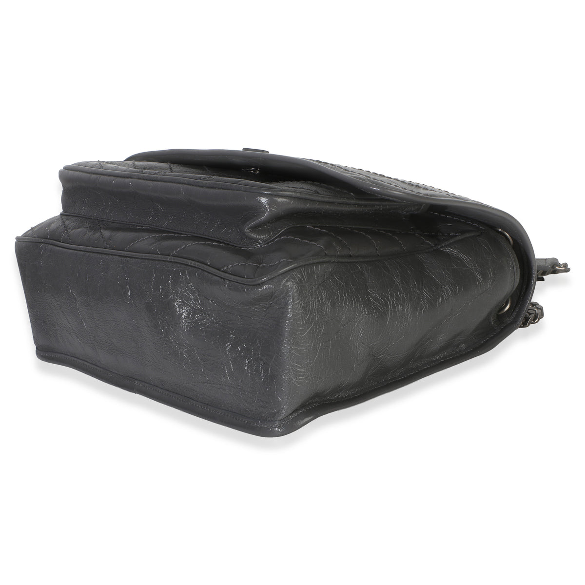 Saint Laurent Grey Crinkled Calfskin Matelasse Large Niki Chain Satchel Handbag 6