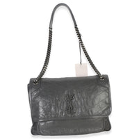 Saint Laurent Grey Crinkled Calfskin Matelasse Large Niki Chain Satchel Handbag 8