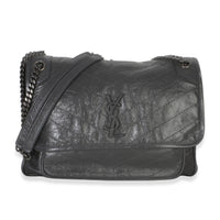 Saint Laurent Grey Crinkled Calfskin Matelasse Large Niki Chain Satchel Handbag fv
