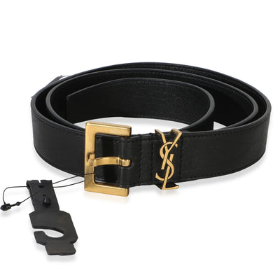 Saint Laurent Black Aged Lambskin Cassandre 38mm Belt 85/34 id