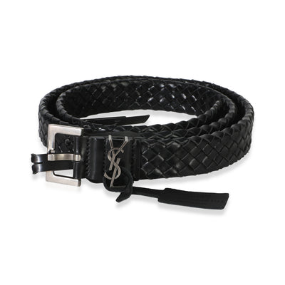 Saint Laurent Black Woven Lambskin Cassandre 38mm Belt 80/32 id
