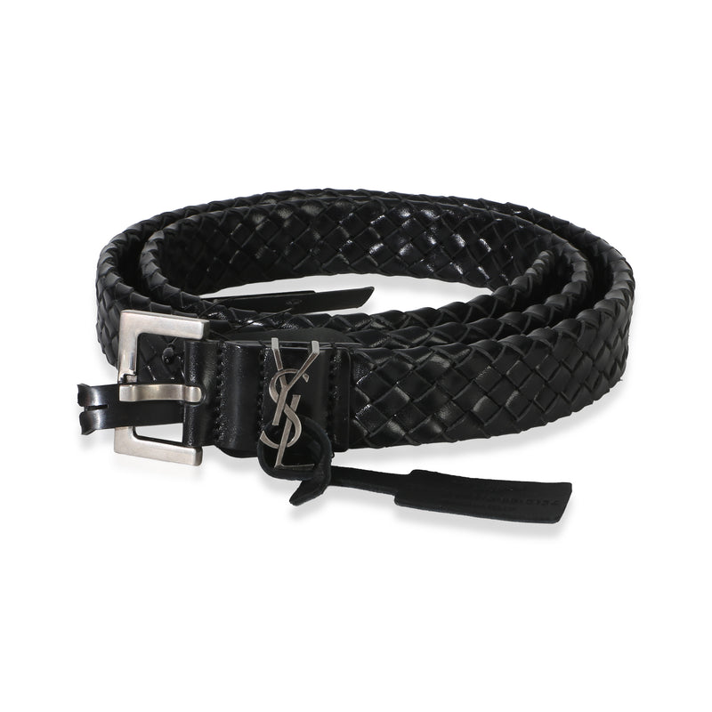Saint Laurent Black Woven Lambskin Cassandre 38mm Belt 80/32 id