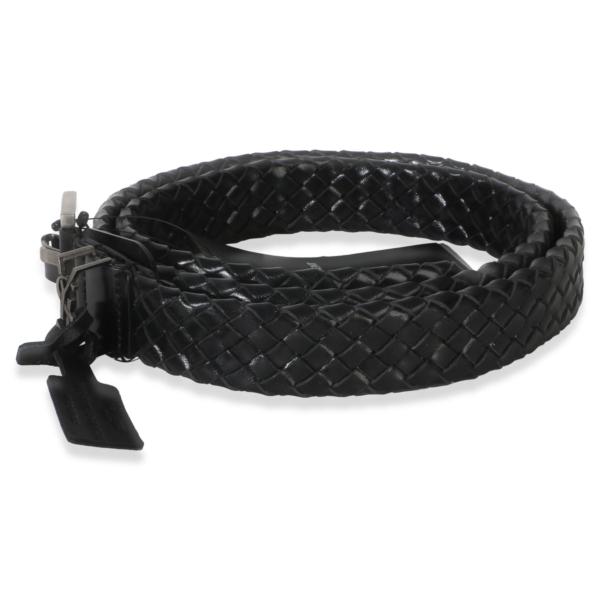 Saint Laurent Black Woven Lambskin Cassandre 38mm Belt 80/32 2