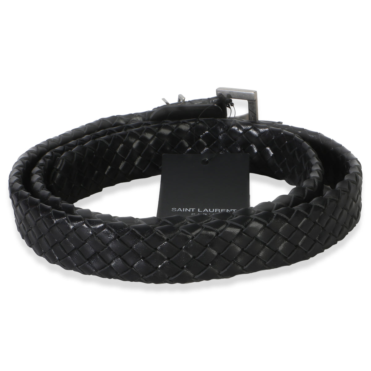 Saint Laurent Black Woven Lambskin Cassandre 38mm Belt 80/32 3