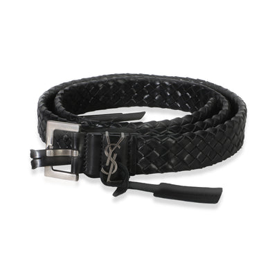Saint Laurent Black Woven Lambskin Cassandre 38mm Belt 80/32 fv