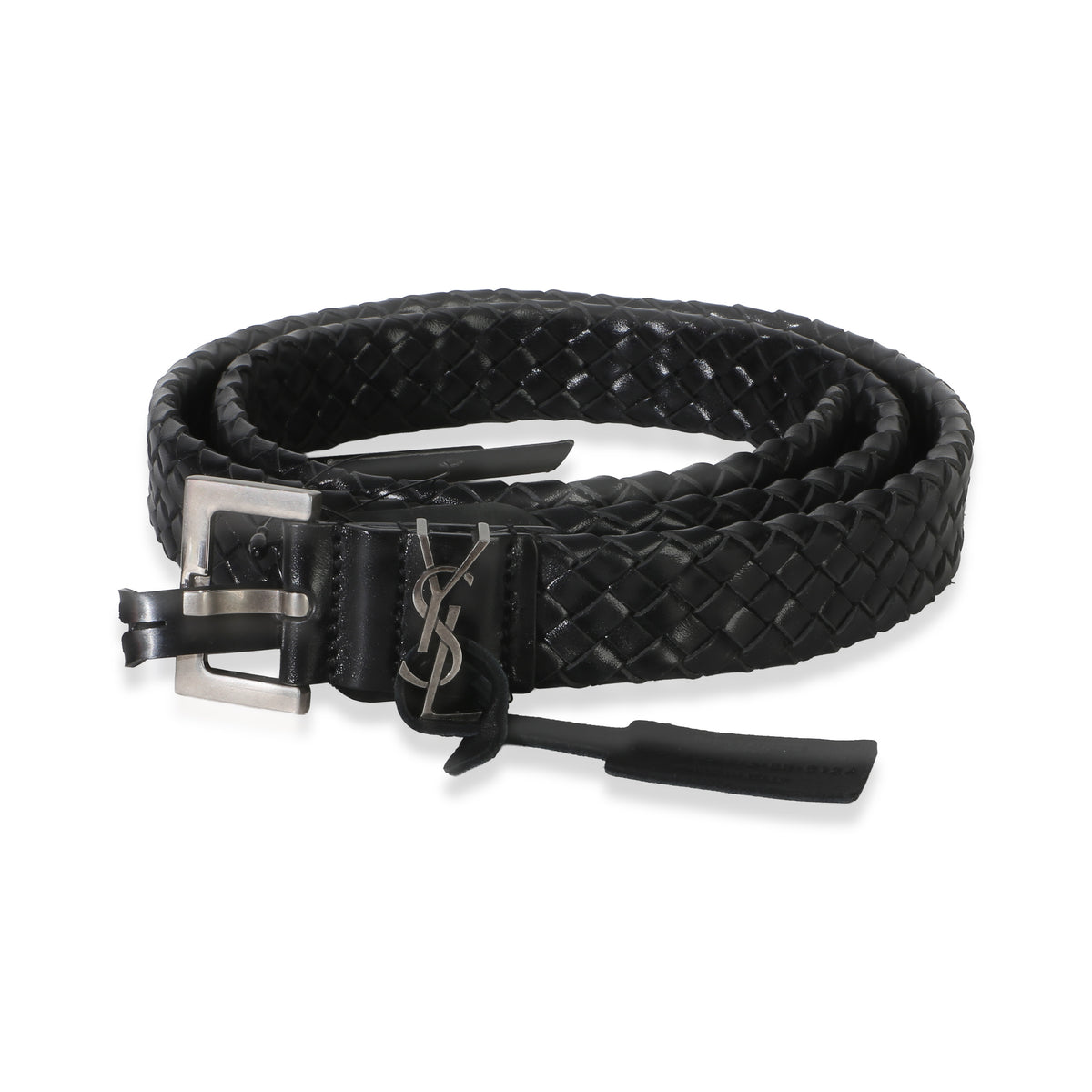 Saint Laurent Black Woven Lambskin Cassandre 38mm Belt 80/32 fv