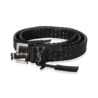 Saint Laurent Black Woven Lambskin Cassandre 38mm Belt 80/32 fv