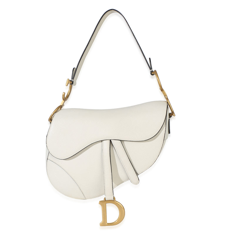 Christian Dior White Grained Calfskin Medium Saddle Bag Handbag id