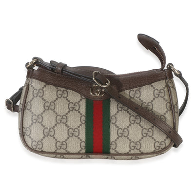 Gucci Beige Ebony GG Supreme Monogram Canvas Mini Ophidia Shoulder Bag Handbag fv