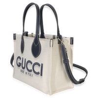 Gucci Navy Canvas Calfskin Logo Print Mini Tote Handbag 2