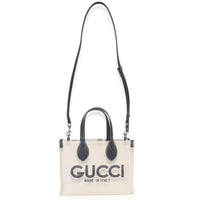 Gucci Navy Canvas Calfskin Logo Print Mini Tote Handbag 8